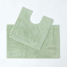 Homescapes - Tapis de salle de bain et tapis contour wc en coton Vert sauge