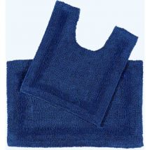 Homescapes - Tapis de salle de bain et tapis contour wc en coton Bleu marine