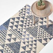 Homescapes - Tapis en coton à imprimé géométrique bleu - Delphi - 90 x 150 cm