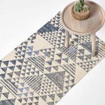 Homescapes - Tapis en coton à imprimé géométrique bleu - Delphi - 66 x 200 cm