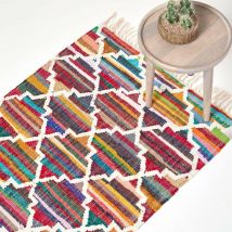 Homescapes - Tapis Kilim en coton Chindi à motif géométrique multicolore - Amsterdam - 90 x 150 cm