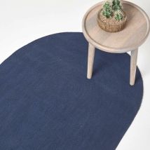 Homescapes - Tapis ovale tissé à plat en coton Bleu Marine, 50 x 80 cm