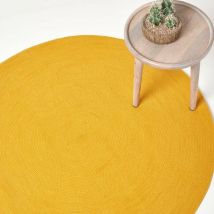 Homescapes - Tapis rond tissé à plat en coton Jaune Moutarde, 150 cm