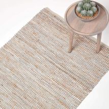 Teppich Madras natur – Handgewebter Teppich aus Hanf und Recycling-Leder, 90x150 cm - Homescapes