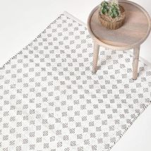 Homescapes - White Geometric Black Diamond Chindi Rug, 150 x 240 cm