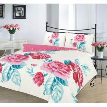 Isabella Pink Teal Duvet Cover Set Floral Themed Double Bedding Set - Pink - Homespace Direct