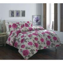 Homespace Direct - Meadow Grey Duvet Cover Set Floral Themed Super King Bedding Set - Grey