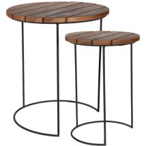 2 Piece Side Table Set Teak Brown h&s Collection