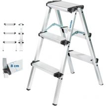 Escabeau marche pied 3 marches HOMILIX3, petit escabeau pliable, aluminium, design compact et robuste, h max travail 2,34m, 5 ans garantie, Hostrom