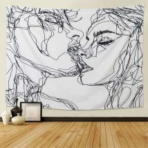 Hommes femmes Soulful Résumé Croquis Tapisserie murale Tapisserie d'amoureux s'embrassant Tapisserie murale dortoir chambre salon