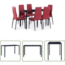 The Living Store 7-tlg. Essgruppe Weinrot - Esstisch - Essgruppe - Wohnzimmer - Küchenstuhl - Kunstleder