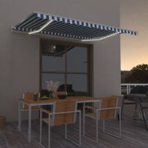 Fimei Auvent automatique capteur de vent/LED 400x350 cm Bleu et blanc