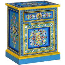 Hommoo Bedside Cabinet Solid Mango Wood Turquoise Hand Painted VD10862