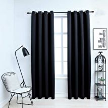 Blackout Curtains with Metal Rings 2 pcs Black 140x175 cm - Hommoo