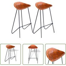 Hommoo - The Living Store Chaises de bar lot de 2 noir et marron cuir véritable - Chaise De Bar - Tabouret De Bar - Cuir Véritable - Design