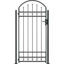 Fence Gate with Arched Top and 2 Posts 100x200 cm Black VD06538 - Hommoo