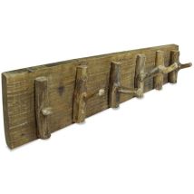 Perchero De Madera Maciza Recuperada De Estilo Rústico Con 6 Ganchos 60x15 Cm Dec024191