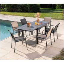 Honfleur beziers ardoise - Ensemble table et chaises de jardin - 6 places - Anthracite et Lin