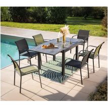 Honfleur beziers ardoise - Ensemble table et chaises de jardin - 6 places - Anthracite et Vert