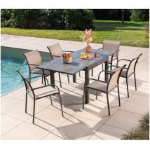 Honfleur beziers ardoise - Ensemble table et chaises de jardin - 6 places - Lin