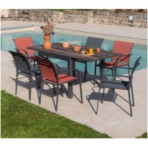 Honfleur beziers chene - Ensemble table et chaises de jardin - 6 places - Anthracite et Terracotta
