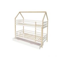 Lit double bébé en forme de maison 90 x 200 cm sans matelas blanc et bois