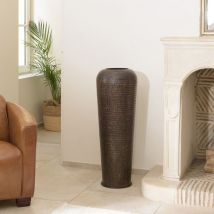 Macabane - honore - Vase alu L30cm H85cm couleur cuivre noir antique avec gravures