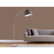 Exklusive Bogenleuchte in Chrom, Stoffschirm Grau-Braun, Höhe 179 cm