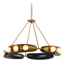 Hopper Lampadario a 12 luci vintage in ottone con accenti di bronzo, vetro