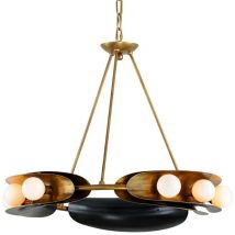 Hopper Lampadario a 9 luci vintage in ottone con accenti di bronzo, vetro