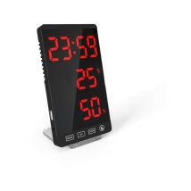 Horloge à miroir led, thermomètre et hygromètre, horloge météo électronique, réveil, lettres rouges en gras