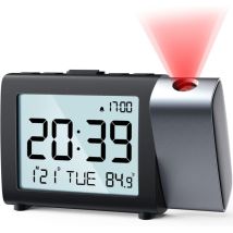 Houhence - Horloge à Projection numérique: Affichage lcd Clair avec température Date 12/24H et luminosité réglable, Réveil de Bureau à Piles Facile à