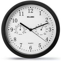 ELBE RP-1005-N Horloge murale avec thermomètre et hygromètre, Mesure la température et l'humidité, 25 cm de diamètre, Panneau Blanc Cadre noir,