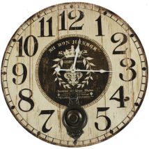 Horloge Ancienne Balancier Au Bon Ménage 58cm - Bois - Blanc - Décoration d'Autrefois