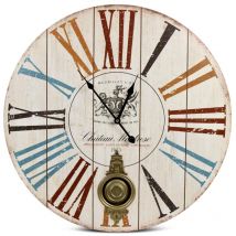 Horloge Ancienne Balancier Château Montrose Bois Blanc 58cm - Multicolore - Décoration d'Autrefois