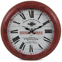 Horloge Ancienne Murale Eau Quinine Tonique Métal Rouge-Bordeaux 47cm - Décoration d'Autrefois