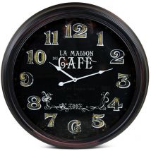 Decoration D ’ Autrefois - Horloge Ancienne Murale La Maison du Café Métal Noir 62cm - Décoration d'Autrefois