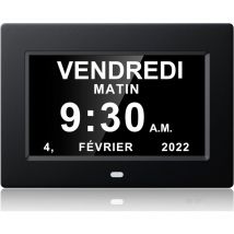 7 Pouces Horloge numérique Horloge de Jour Grand écran réveil Horloge Murale (Noir)