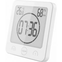 Horloge de Douche Salle de Bain, Alarme Numérique lcd, Thermomètre Hygromètre, Minuterie de Compte à Rebours(blanc)