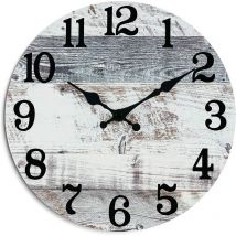 Horloge Horloge Murale Grise - Horloge Murale Rustique de 25 cm à Piles, Silencieuse, Horloge de Campagne Vintage pour Cuisine, Salle de Bains,