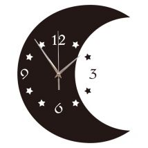 Horloge murale à surface miroir, horloge murale lune et étoile, horloge décorative à suspendre pour la maison, le salon, la chambre à coucher (noir)