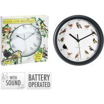 Horloge murale avec sons d'oiseaux – 25 cm – Bord vert, cadran blanc en PVC – Mobilier d'intérieur