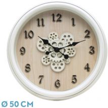 Fabrilamp - Horloge murale berrocal en hêtre blanc 50x50x6 cm engrenages avec mouvement