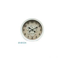 Horloge murale coripe en hêtre blanc 40x40x7 cm engrenages avec mouvement