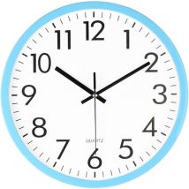 Horloge murale de 12 pouces, horloge murale ronde silencieuse et anti-tiques à quartz numérique 3D, bleue