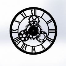 Horloge murale décorative circulaire Wellhome noire style 'gears' - 100% métal - Noir