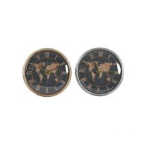 Dkd Home Decor - Horloge Murale Verre Argenté Noir Doré Fer Mappemonde (46 x 6,5 x 46 cm)