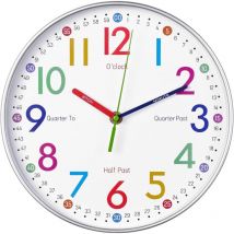 Horloge Murale Enfant-Horloge Enfant Apprentissage-Horloge Murale Éducative pour Enfants, Time Teacher Analogique avec Exercices,pour Aider Les