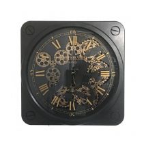 Iperbriko - Horloge Murale Engrenage 49x49 - Acier et Verre - Fonctionne à Piles