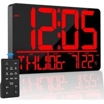 Horloge Murale Numérique 13 Pouces Avec Calendrier Et Télécommande Affichage Température Date Jour 8 Langues 2 Réveils 25 Sonneries Led Luminosité 